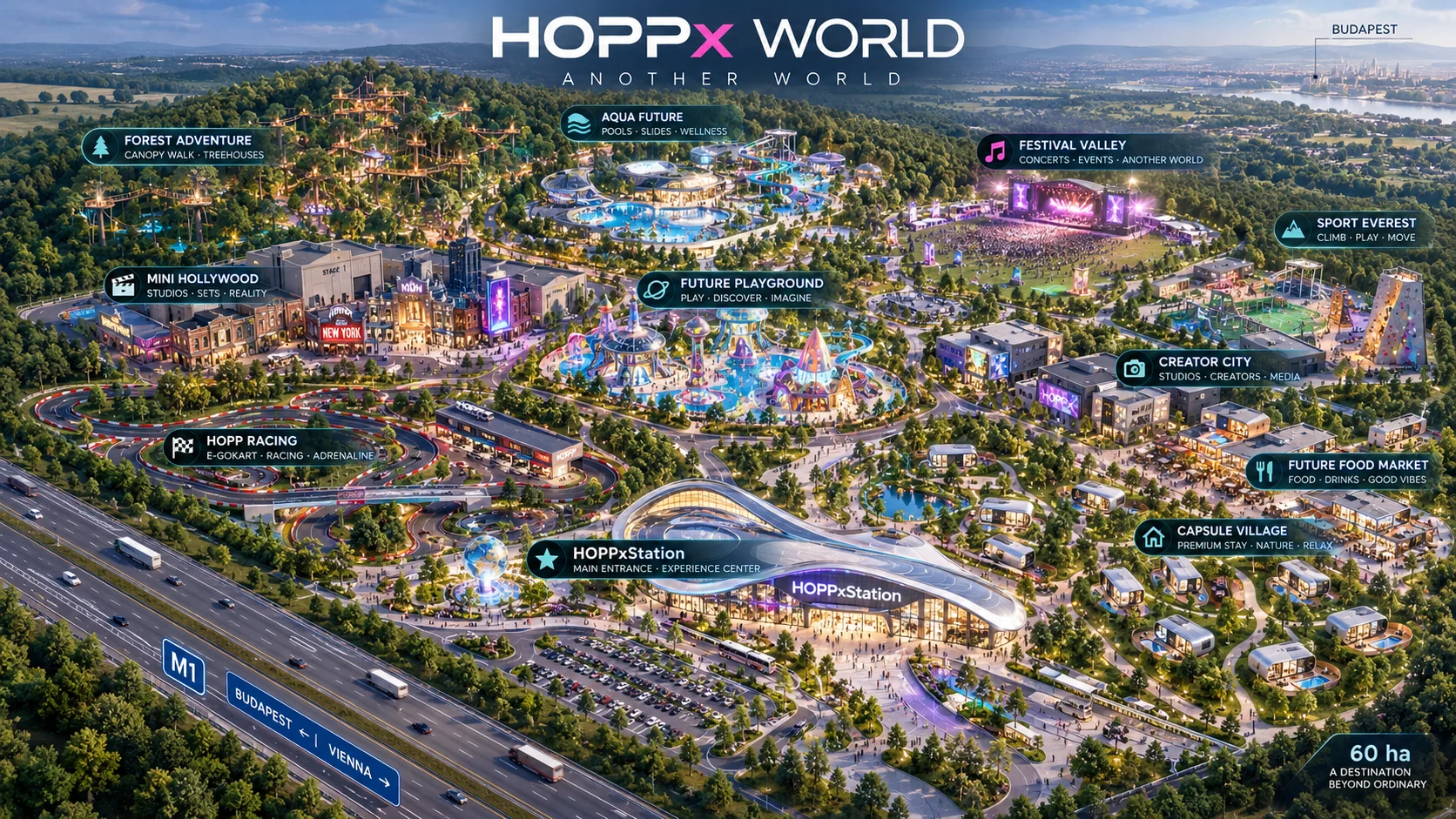 HOPPx World daytime masterplan — concept visual